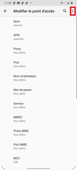 Configuration d’un point d’accès Internet (APN)