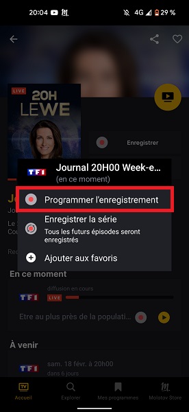 Enregistrement sur le Cloud Molotov