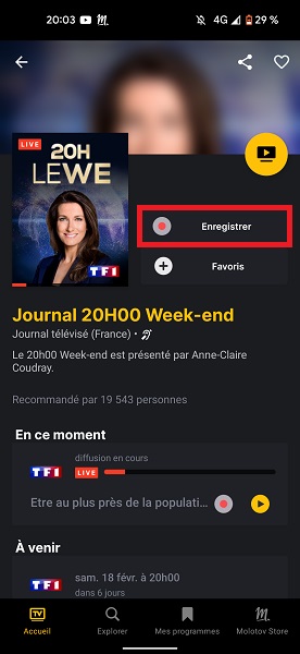 Enregistrement sur le Cloud Molotov