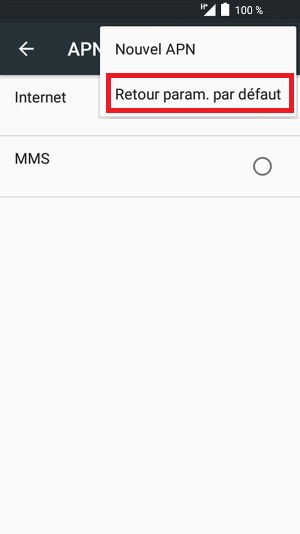 Rétablir les paramètres Internet/MMS par défaut
