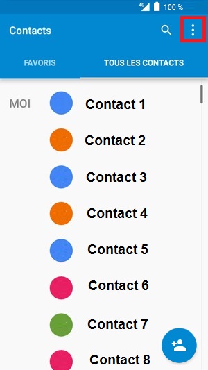 Accéder au menu Contacts