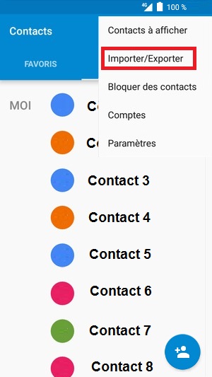 Accéder au menu Contacts