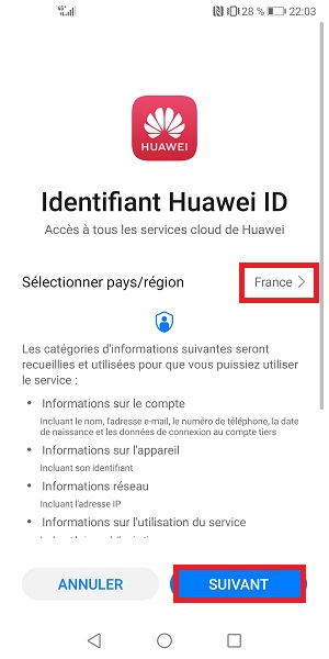 Créer un compte Huawei (Huawei ID)