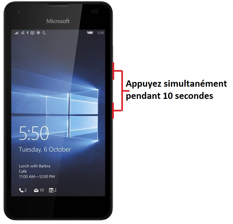 Forcer l'arrêt si le Microsoft Lumia 550 est bloqué