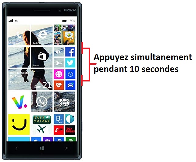 Forcer l'arrêt si le Nokia Lumia 830 est bloqué