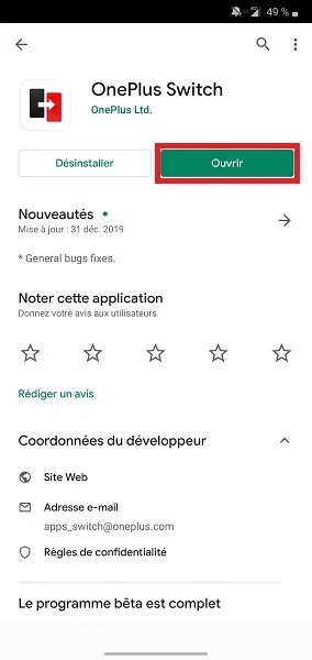 Lancer le transfert depuis un ancien Android