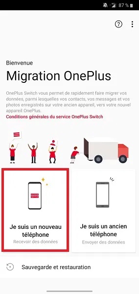 Lancer le transfert depuis un ancien Android
