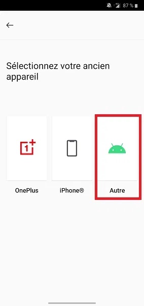 Lancer le transfert depuis un ancien Android