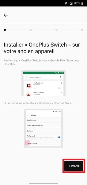 Lancer le transfert depuis un ancien Android