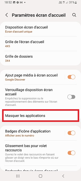 Cacher des applications inutiles.