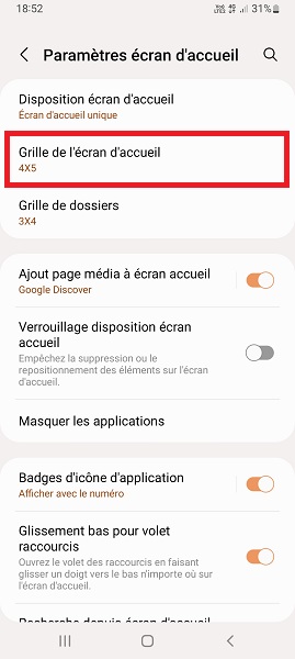 Augmenter le nombre d’icône sur chaque page.