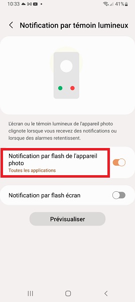 Activer le flash de l’appareil photo pour les notifications