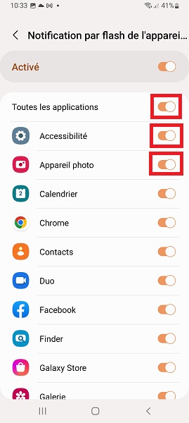 Activer le flash de l’appareil photo pour les notifications