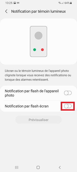 Activer le flash écran