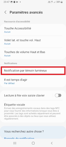 Activer le flash de l’appareil photo pour les notifications