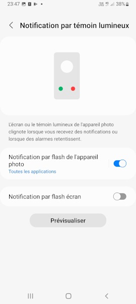 Activer le flash de l’appareil photo pour les notifications