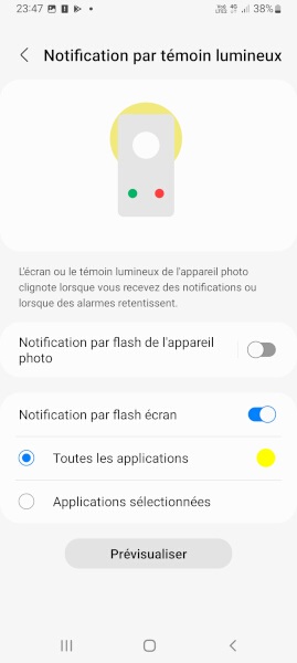 Activer le flash écran