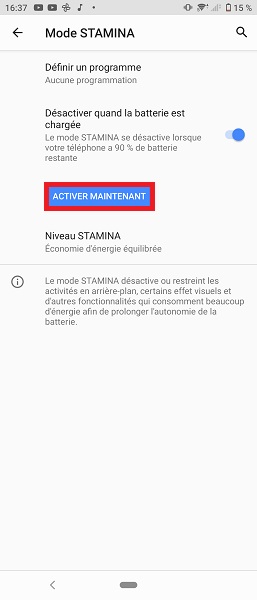 Activer le mode STAMINA