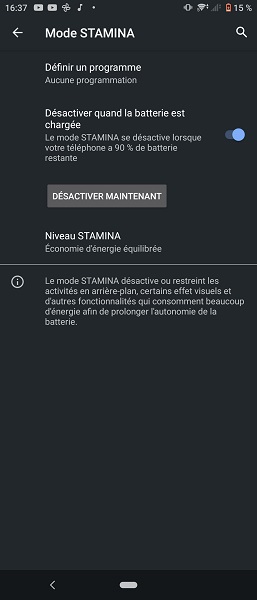 Activer le mode STAMINA