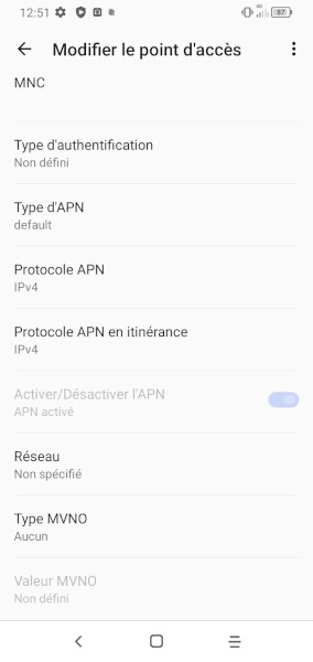 Paramétrage APN MMS manuelle