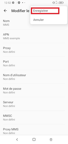 Paramétrage APN MMS manuelle