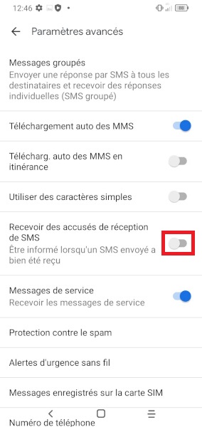 Activer les accusés de réception SMS