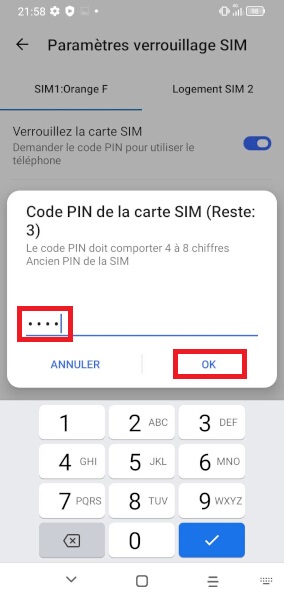 Changer le code PIN sur l'Alcatel 3