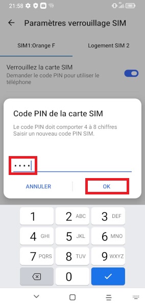 Changer le code PIN sur l'Alcatel 3