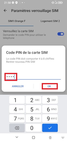 Changer le code PIN sur l'Alcatel 3