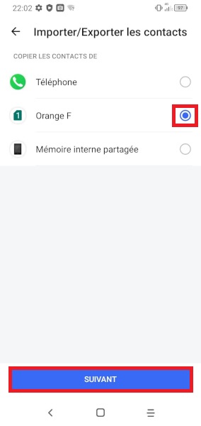 Importer les contacts de la carte SIM vers le téléphone