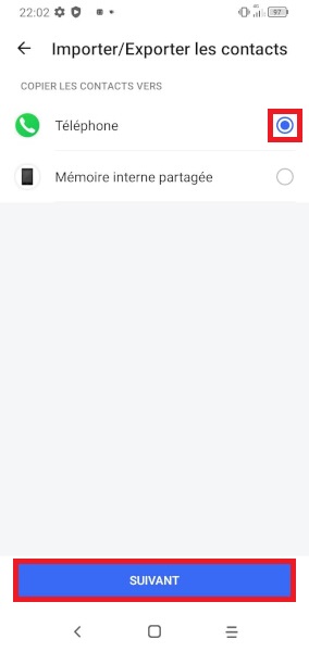 Importer les contacts de la carte SIM vers le téléphone