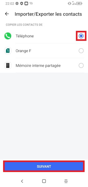 Exporter les contacts du téléphone vers la carte SIM