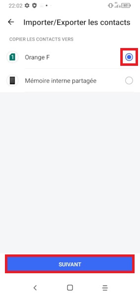 Exporter les contacts du téléphone vers la carte SIM