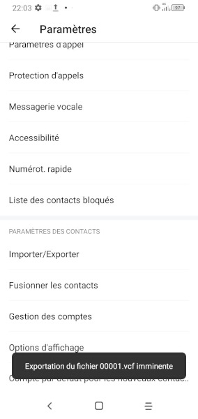 Exporter vos contacts en fichier .VCF