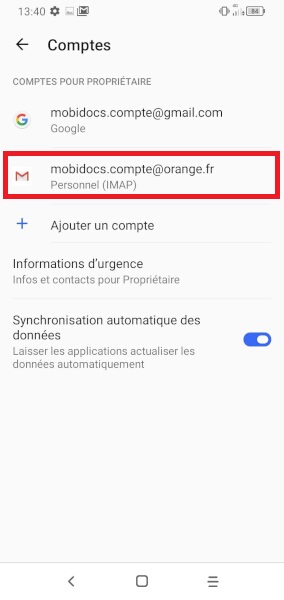 Supprimer un compte e-mail
