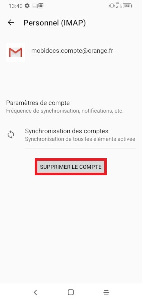 Supprimer un compte e-mail