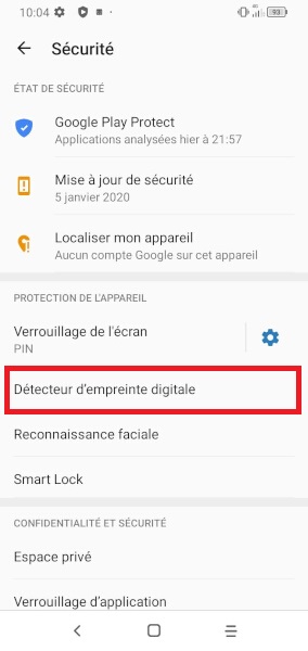 Configurer une empreinte digitale