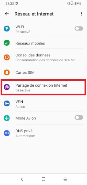 Partage de la connexion internet