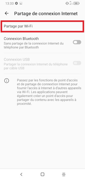 Partage de la connexion internet