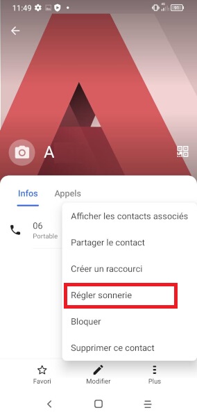 Définir une sonnerie pour un contact
