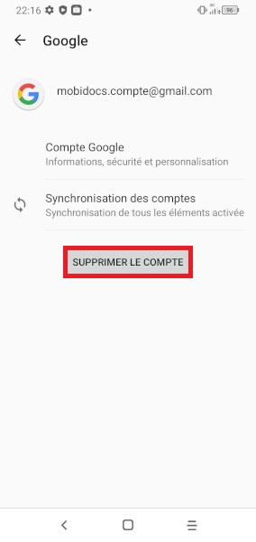 Supprimer un compte Google