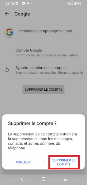 Supprimer un compte Google