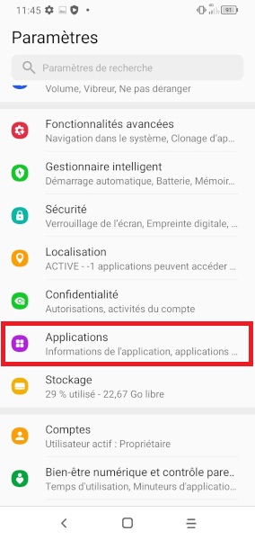 Désinstaller une application via les paramètres