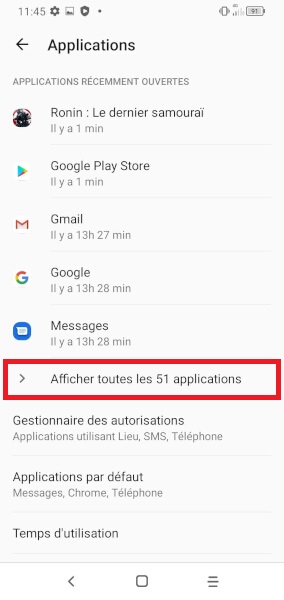 Désinstaller une application via les paramètres
