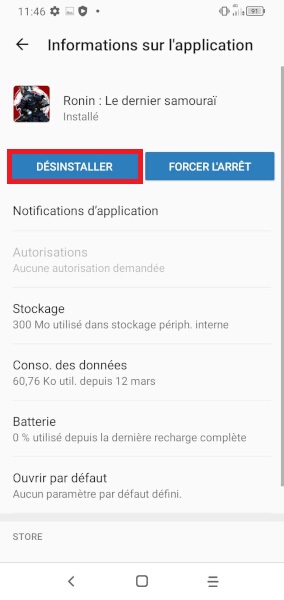 Désinstaller une application via les paramètres