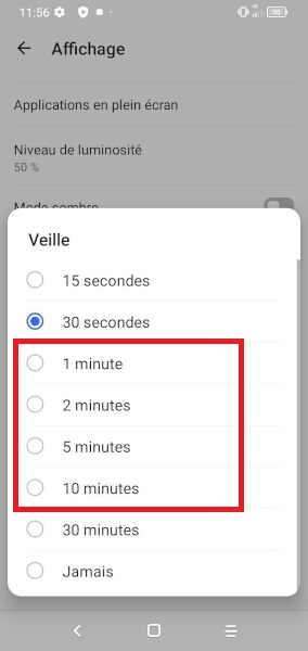 Modifier le délai de mise en veille.