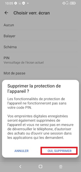 Supprimer le verrouillage de l’écran