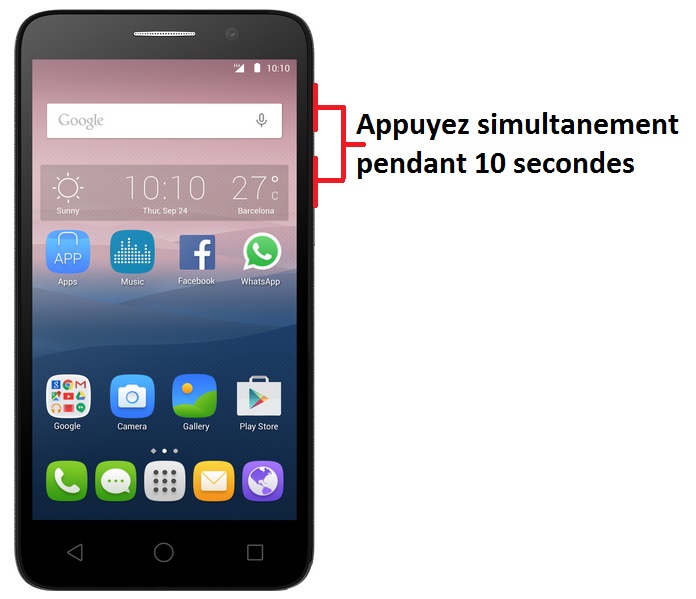 Forcer l'arrêt si le Alcatel POP 3 est bloqué