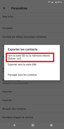 Exporter ses contacts au format VCF (Android)