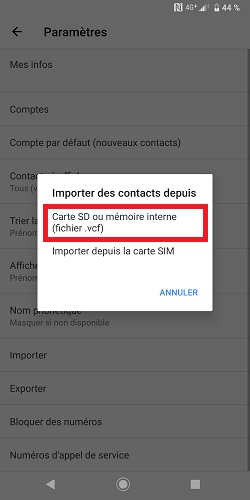 Sauvegarder le fichier VCF sur PC ou dans le cloud